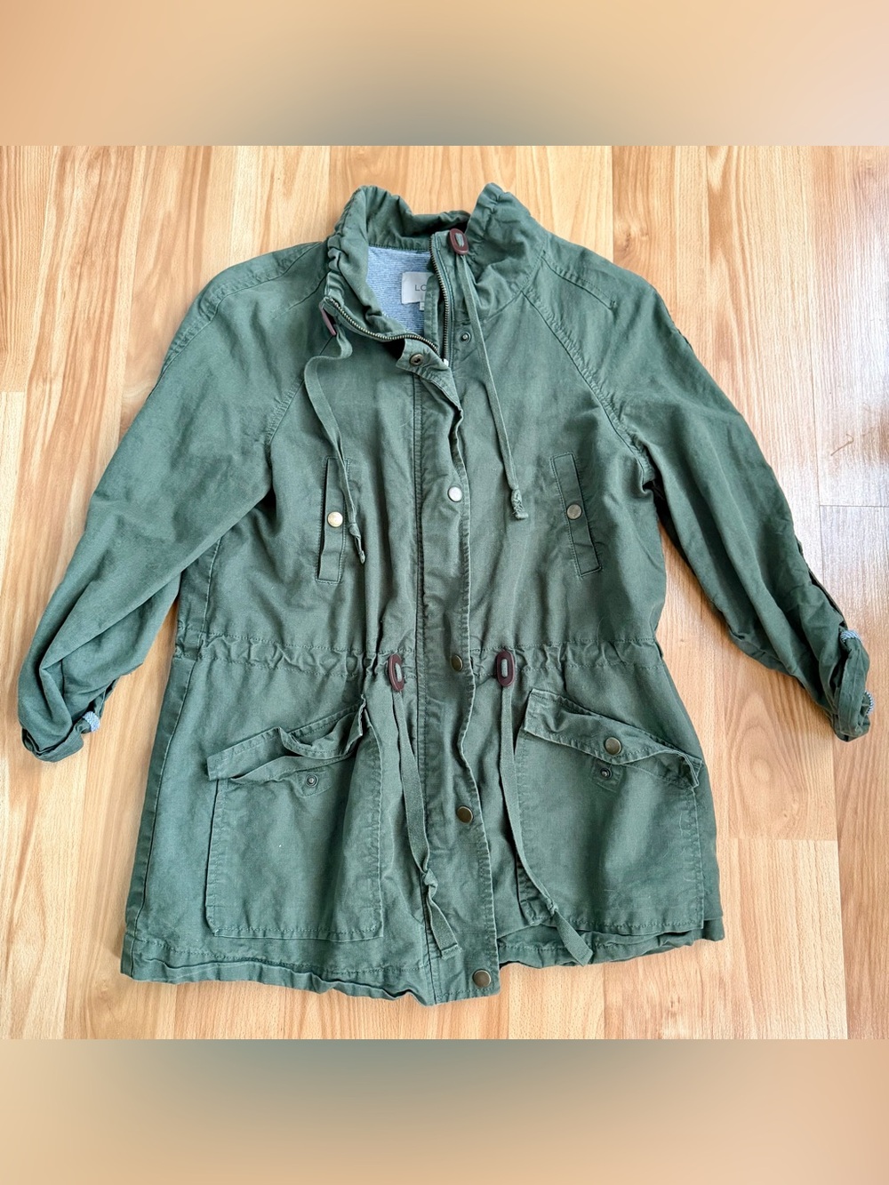 LOFT Olive Green Utility Jacket with Drawstring Waist